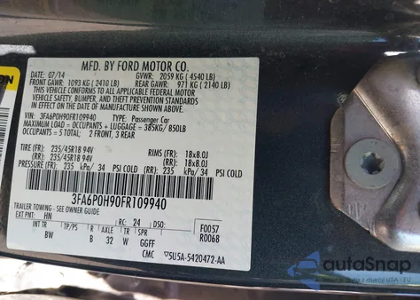 2015 Ford Fusion Se из США, поврежденный, VIN 3FA6P0H90FR109940